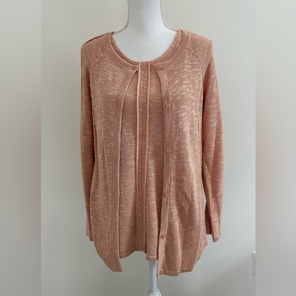 Lafayette 148 New York | Button down cardigan with matching tank, peach